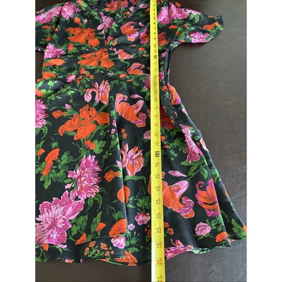 Zara Woman Black Floral Wrap Dress With Vibrant Pink & Orange Flowers Size M - Picture 5 of 7